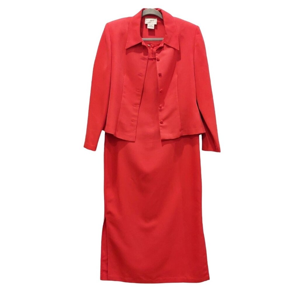 Karin Stevens Jacket Dress set Maxi Size 8 Red career formal wedding feminine